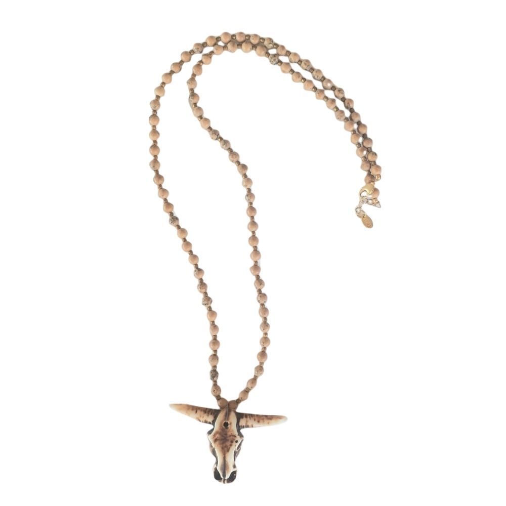 Betsy Pittard Designs BPD Long Necklace Beaded Bull Skull